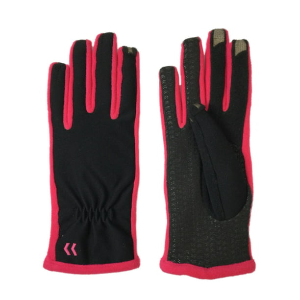 Isotoner Ladies Pink Gloves Black Trim Active Essentials SmarTouch Technology 